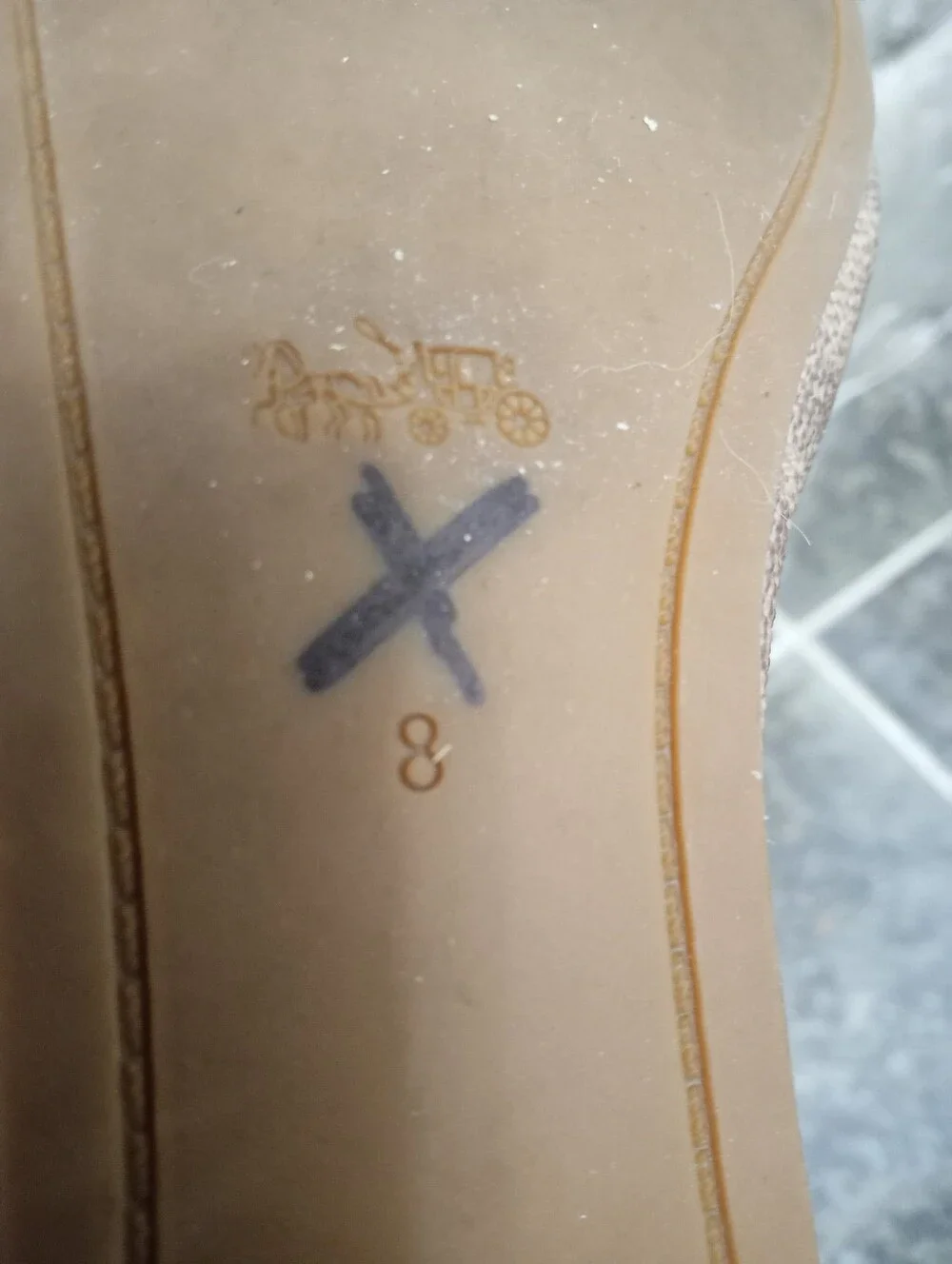 Coach Women's Beige Pink Signature Logo Ballet Flats with Gold Buckle